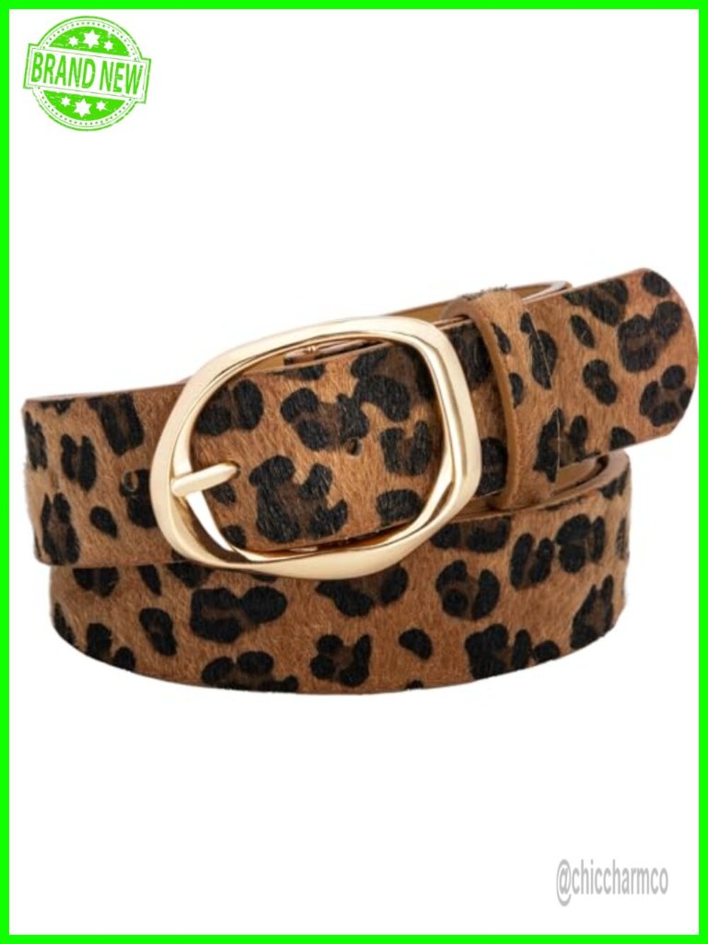 Leopard Print PU Leather Belt with Gold Buckle Women's Accessory